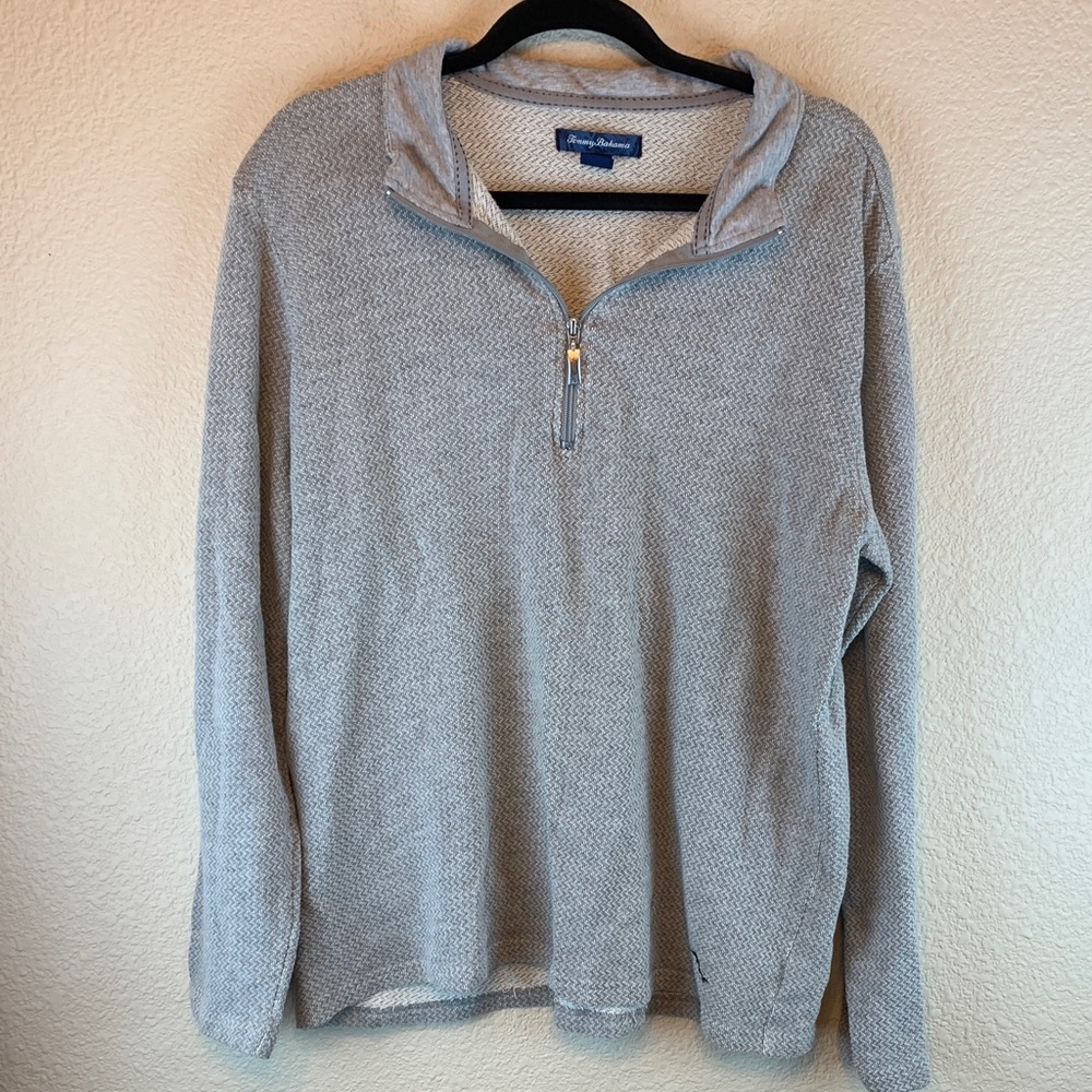 Tommy Bahama Men’s gray quarter zip sz XL preppy fall minimal church school
